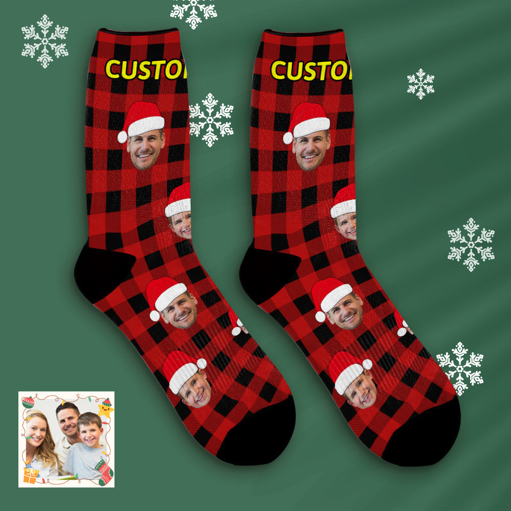 Benutzerdefinierte Buffalo Plaid Socken Personalisierte Gesicht Weihnachtsgeschenke - DePhotoBoxer
