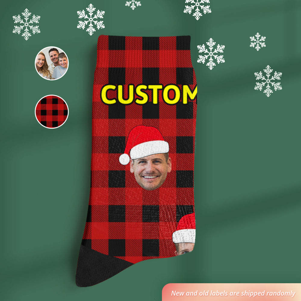 Benutzerdefinierte Buffalo Plaid Socken Personalisierte Gesicht Weihnachtsgeschenke - DePhotoBoxer