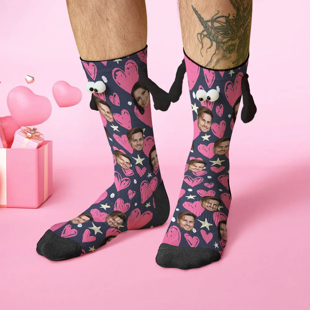 Benutzerdefinierte Gesichtssocken, Lustige Puppen-mid-tube-socken, Magnetische Hände Haltende Socken, Happy Valentine's Day