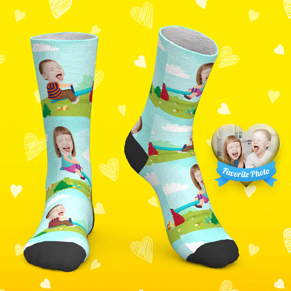 Vatertagsgeschenk, Individuelle Socken, Personalisierte Fotosocken, Kinder, Die Wippe Spielen - DePhotoBoxer