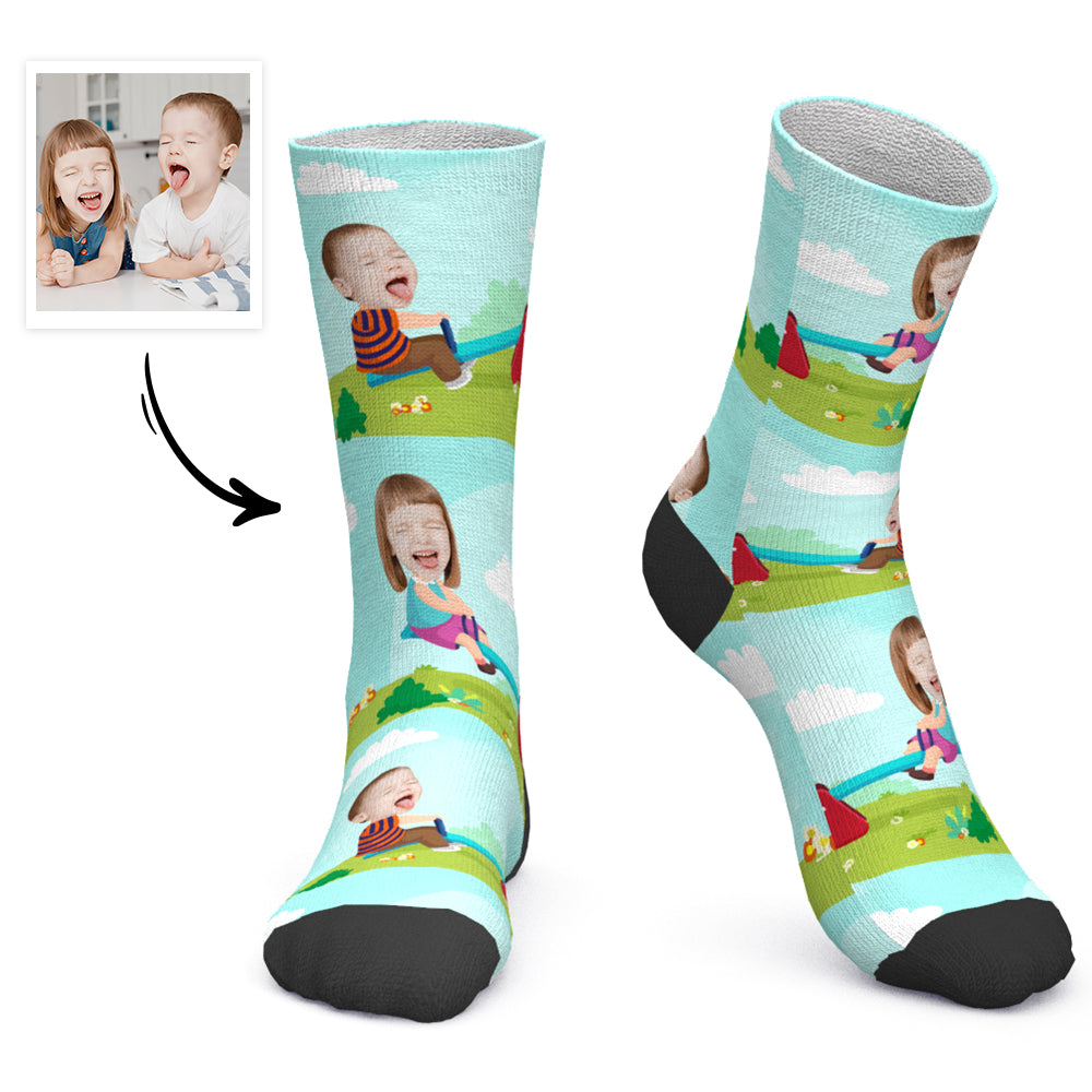 Vatertagsgeschenk, Individuelle Socken, Personalisierte Fotosocken, Kinder, Die Wippe Spielen