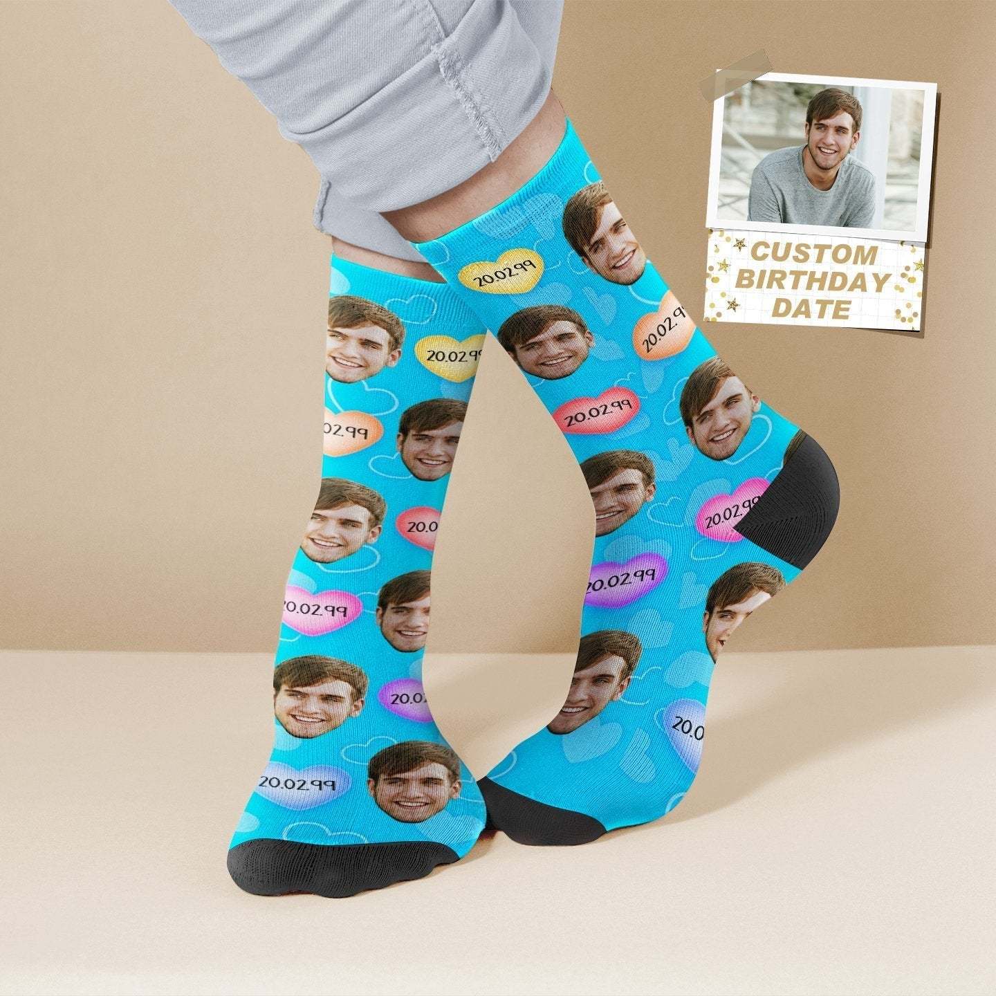 Personalisierte Socken Mit Gesicht Und Geburtstagsdatum, Personalisierte Fotosocken, Alles Gute Zum Geburtstagssocken, Geburtstagsgeschenk - DePhotoBoxer