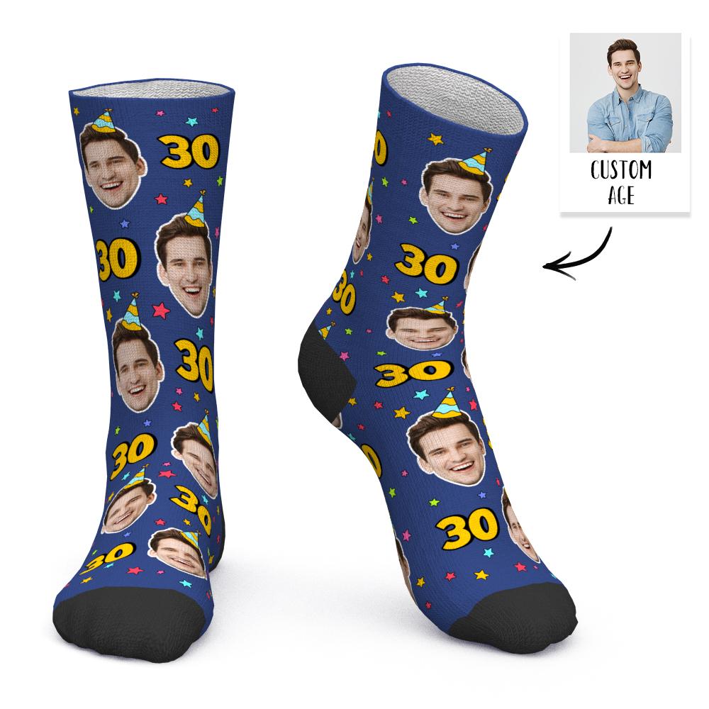 Personalisierte Gesichts- Und Alterssocken, Personalisierte Rauchblaue Geburtstagssocken, Geburtstagsgeschenk - DePhotoBoxer