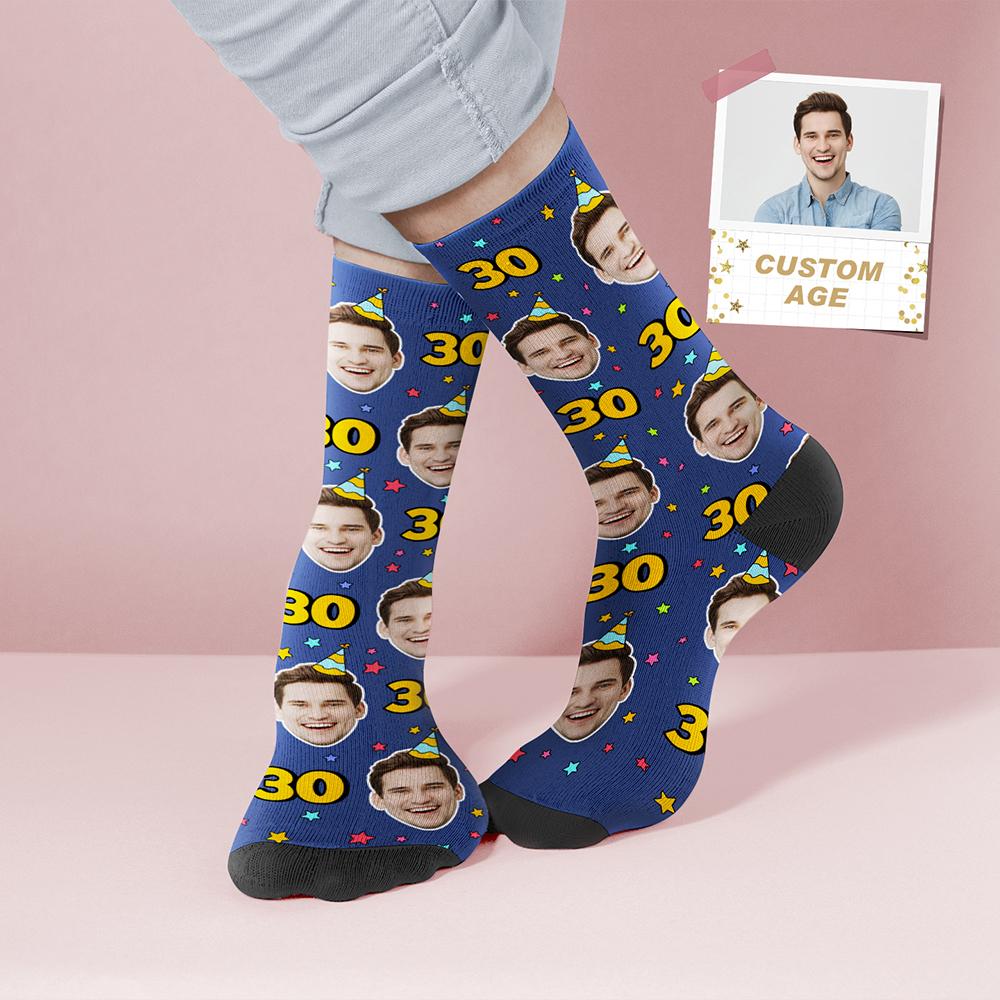 Personalisierte Gesichts- Und Alterssocken, Personalisierte Rauchblaue Geburtstagssocken, Geburtstagsgeschenk - DePhotoBoxer