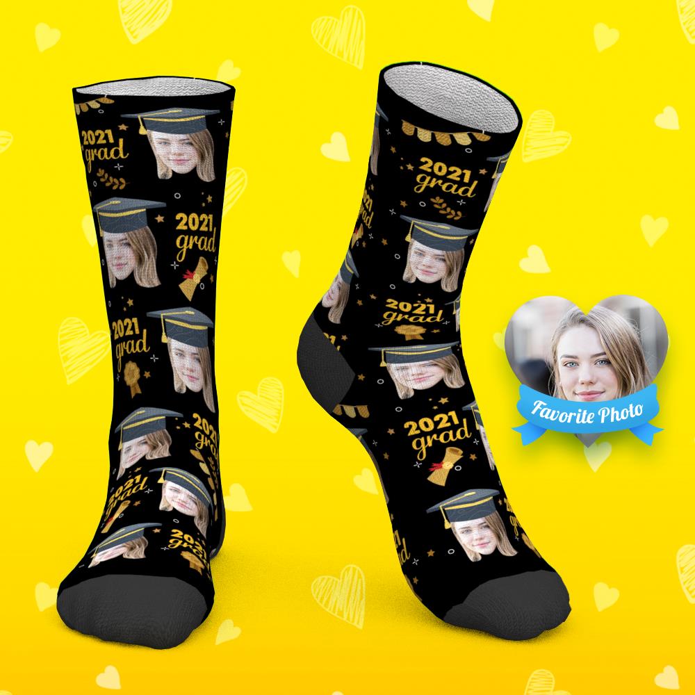 Benutzerdefinierte Socken, Personalisierte Fotosocken, Geschenk Zum Abschluss, Abschlussklasse 2021 - DePhotoBoxer