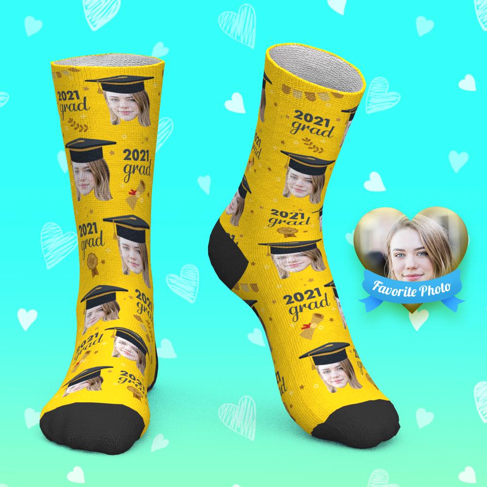 Benutzerdefinierte Socken, Personalisierte Fotosocken, Geschenk Zum Abschluss, Abschlussklasse 2021 - DePhotoBoxer