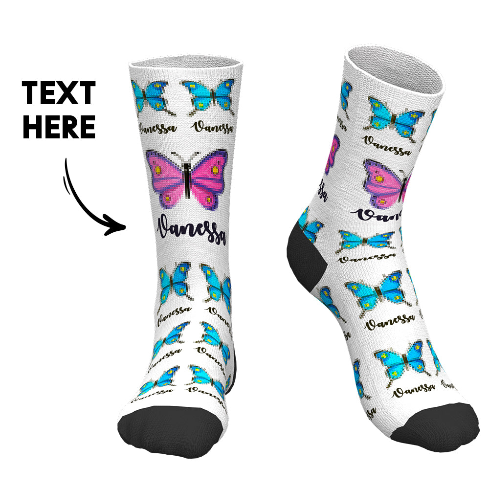 Benutzerdefinierte Socken Mit Text, Personalisierte Namenssocken, Geschenk – Bunter Schmetterling