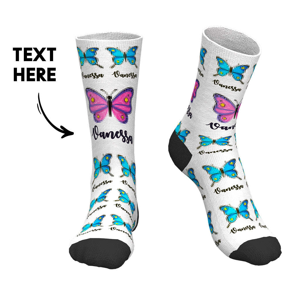 Benutzerdefinierte Socken Mit Text, Personalisierte Namenssocken, Geschenk – Bunter Schmetterling - DePhotoBoxer