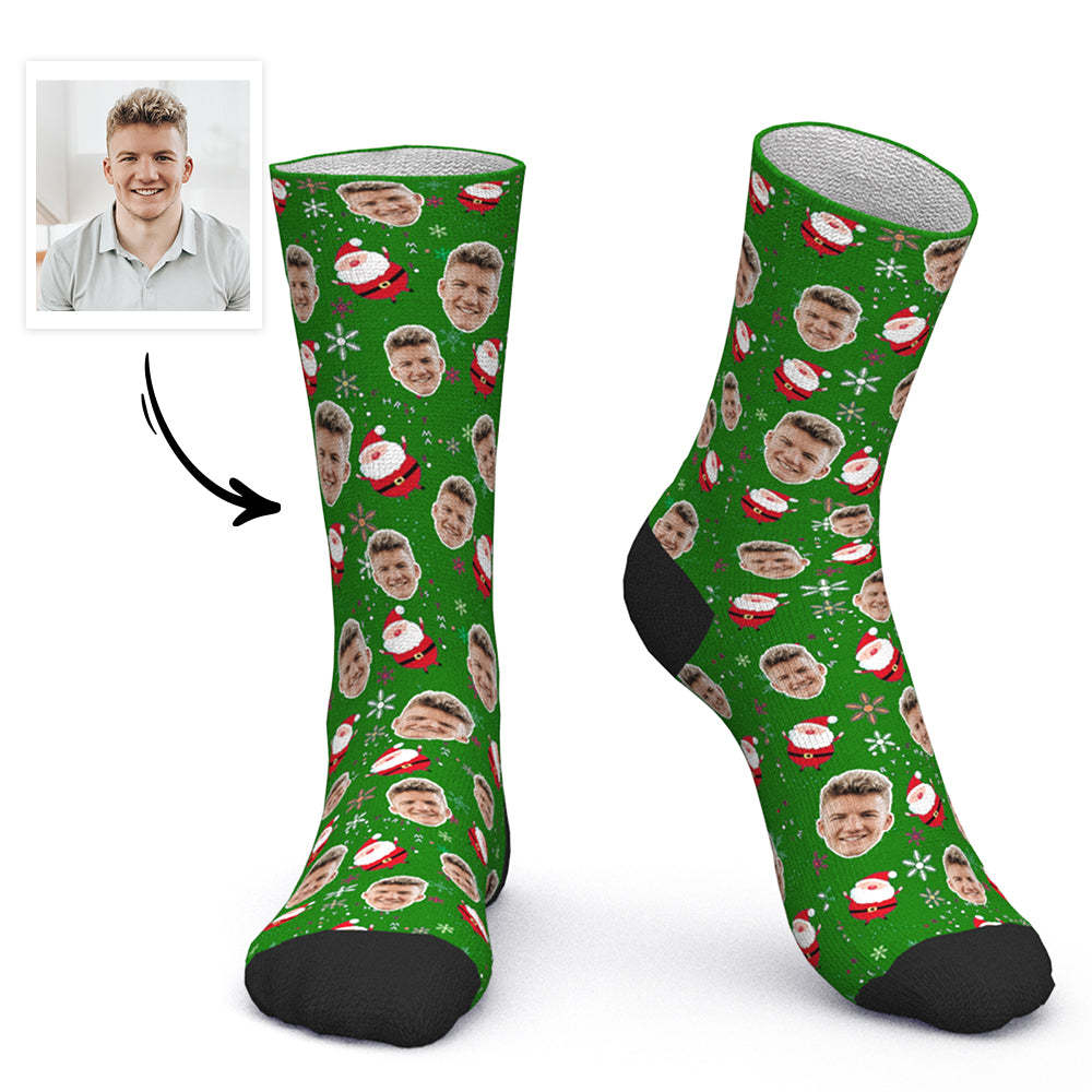 Benutzerdefinierte Gesichtssocken, Personalisierte Fotosocken, Weihnachtsgeschenk, Weihnachtssocken – Weihnachtsmann Und Schnee - DePhotoBoxer