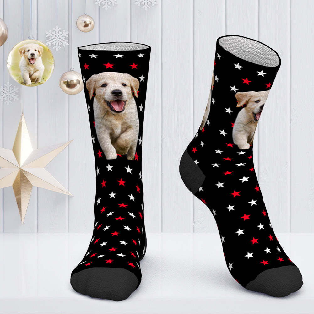 Benutzerdefinierte Gesichtssocken, Personalisierte Fotosocken, Weihnachtsgeschenk Für Haustierliebhaber – Süßer Hund - DePhotoBoxer