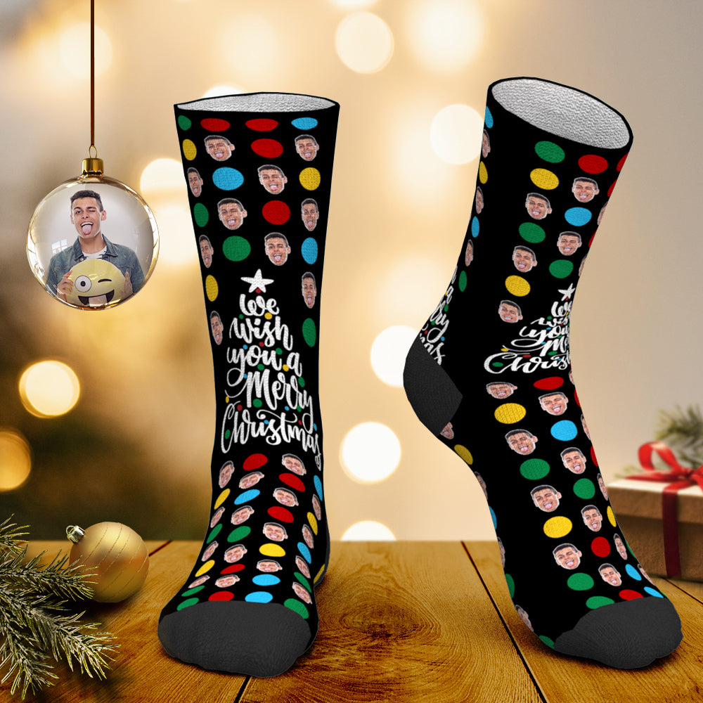 Benutzerdefinierte Gesicht Socken Personalisierte Foto Socken Farbige Polka Dots Santa Socken Weihnachtsgeschenk - DePhotoBoxer