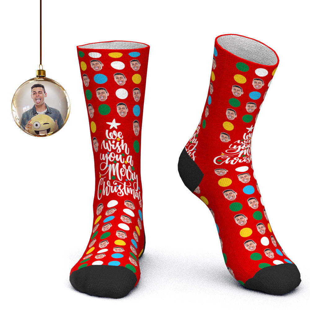 Benutzerdefinierte Gesicht Socken Personalisierte Foto Socken Farbige Polka Dots Santa Socken Weihnachtsgeschenk - DePhotoBoxer