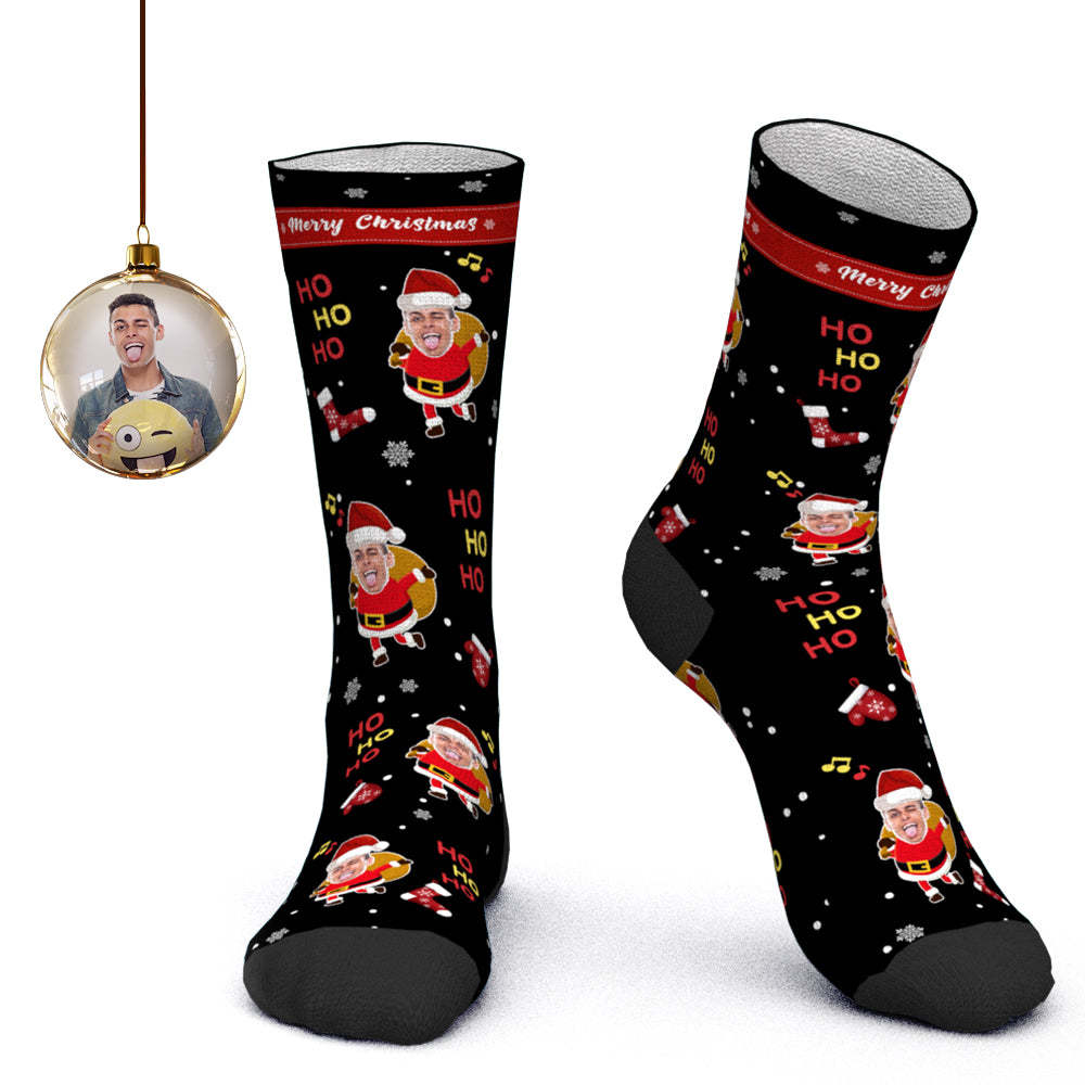 Benutzerdefinierte Gesichtssocken, Personalisierte Fotosocken, Weihnachtsmannsocken, Weihnachtsgeschenk Für Die Familie – Frohe Weihnachten - DePhotoBoxer