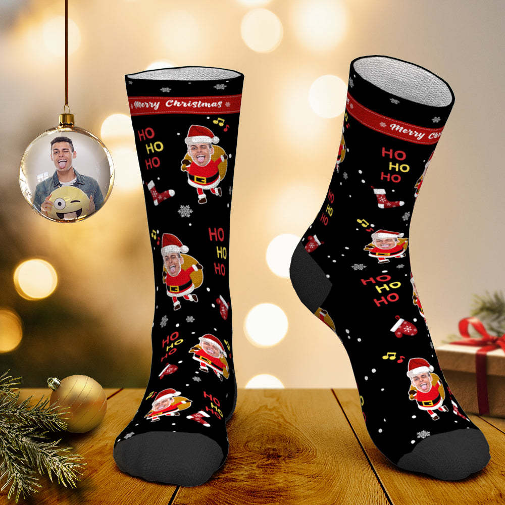 Benutzerdefinierte Gesichtssocken, Personalisierte Fotosocken, Weihnachtsmannsocken, Weihnachtsgeschenk Für Die Familie – Frohe Weihnachten - DePhotoBoxer
