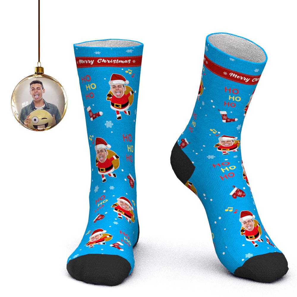 Benutzerdefinierte Gesichtssocken, Personalisierte Fotosocken, Weihnachtsmannsocken, Weihnachtsgeschenk Für Die Familie – Frohe Weihnachten - DePhotoBoxer
