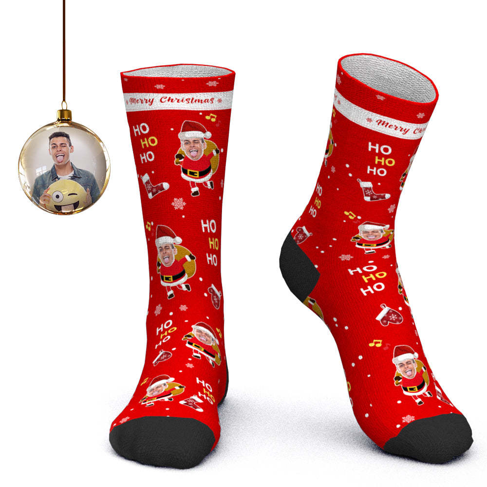 Benutzerdefinierte Gesichtssocken, Personalisierte Fotosocken, Weihnachtsmannsocken, Weihnachtsgeschenk Für Die Familie – Frohe Weihnachten - DePhotoBoxer