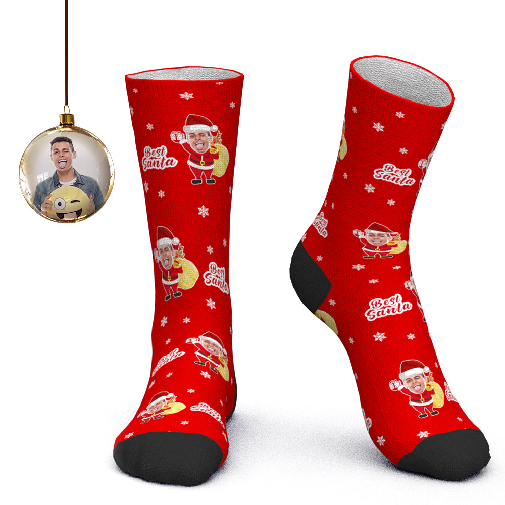 Benutzerdefinierte Gesichtssocken, Personalisierte Fotosocken, Weihnachtsmannsocken, Weihnachtsgeschenk Für Die Familie – Der Beste Weihnachtsmann - DePhotoBoxer