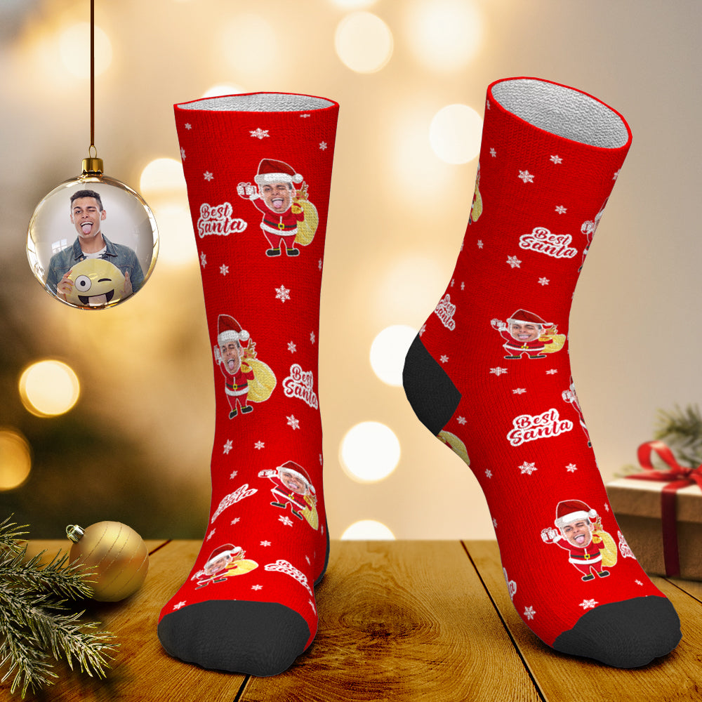 Benutzerdefinierte Gesichtssocken, Personalisierte Fotosocken, Weihnachtsmannsocken, Weihnachtsgeschenk Für Die Familie – Der Beste Weihnachtsmann - DePhotoBoxer