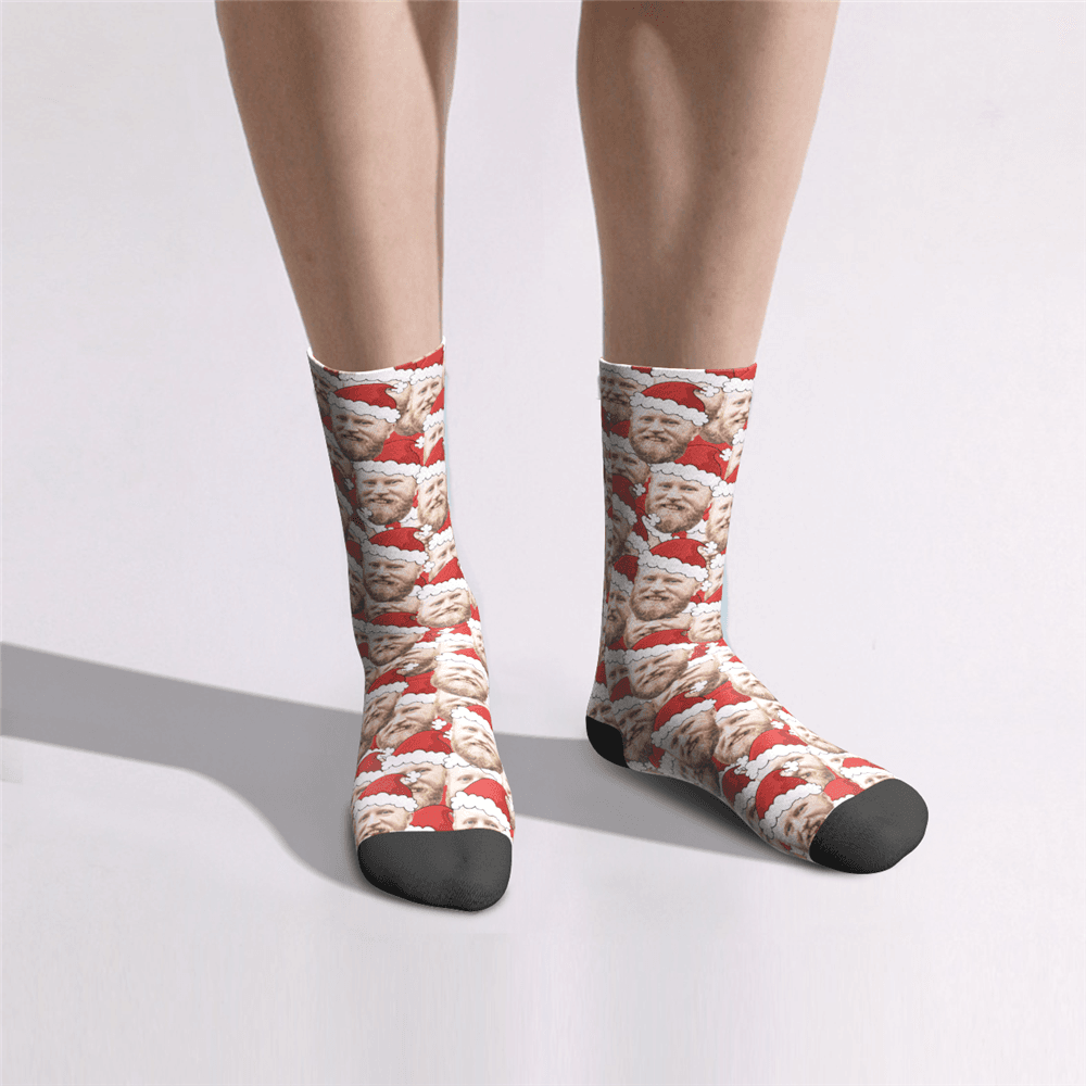 Benutzerdefinierte Gesicht Auf Weihnachtsmütze Socken - DePhotoBoxer