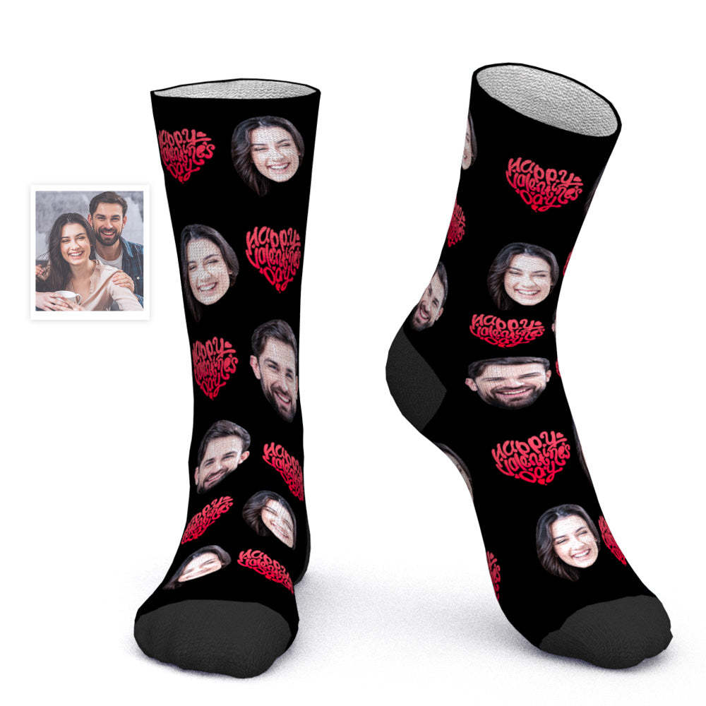 Benutzerdefinierte Gesichtssocken, Personalisierte Fotosocken, Valentinstagsgeschenk – Happy Valentine's Day - DePhotoBoxer