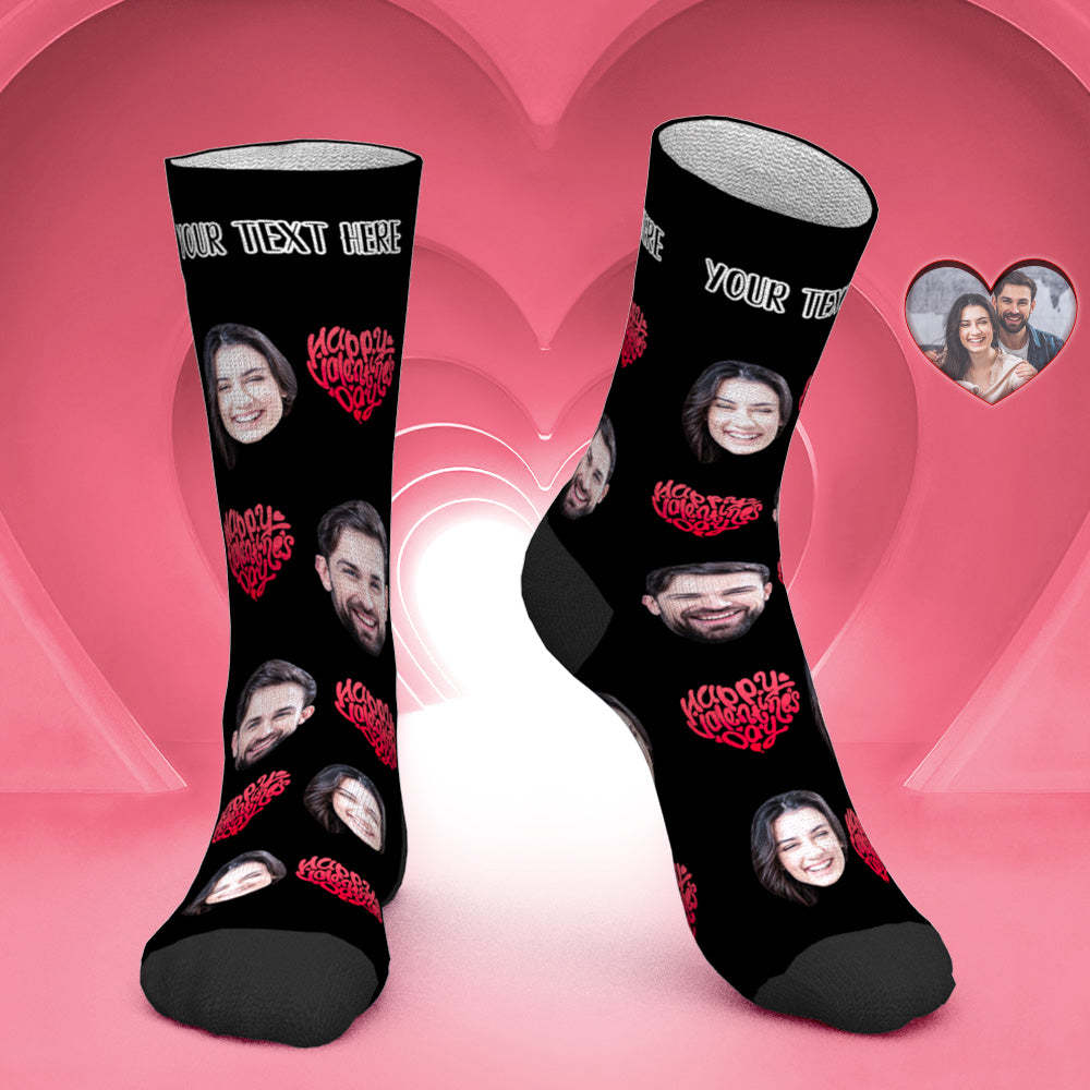 Benutzerdefinierte Gesichtssocken, Personalisierte Fotosocken, Valentinstagsgeschenk – Happy Valentine's Day - DePhotoBoxer
