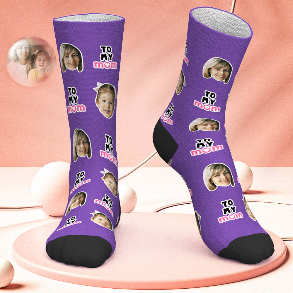 Benutzerdefinierte Gesichtssocken, Personalisierte Lila Fotosocken, Geschenke Für Meine Mutter - DePhotoBoxer