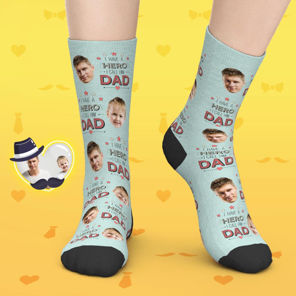 Geschenke für Papa, personalisierte Gesichtssocken, fügen Sie Bilder und Namen hinzu – ich habe einen Helden, den ich ihn Papa nenne