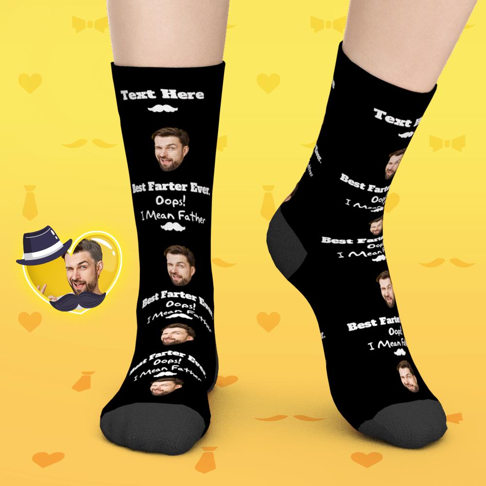 Geschenke für Papa, individuelle Gesichtssocken mit Bildern und Namen – Bester Farter aller Zeiten, Oops, ich meine Vater