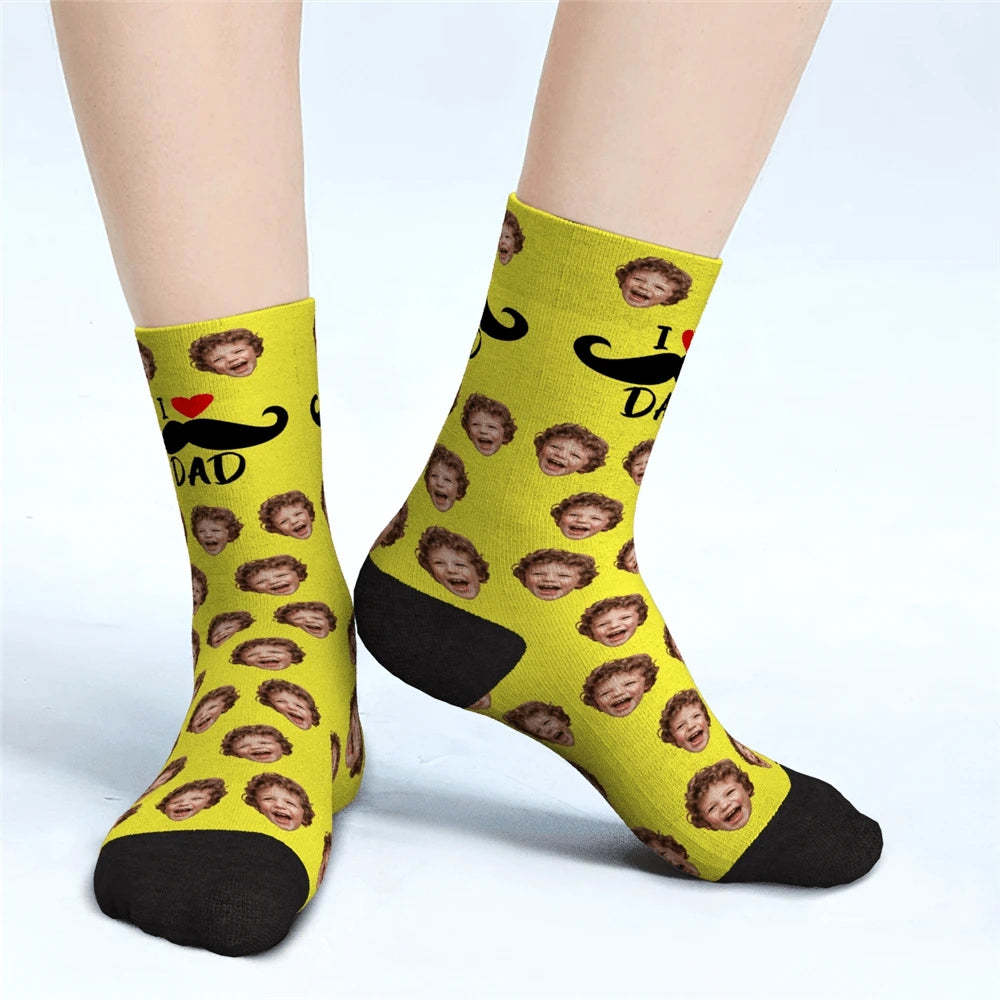 I Love Dad Custom Face Socken Vatertagsgeschenke - DePhotoBoxer