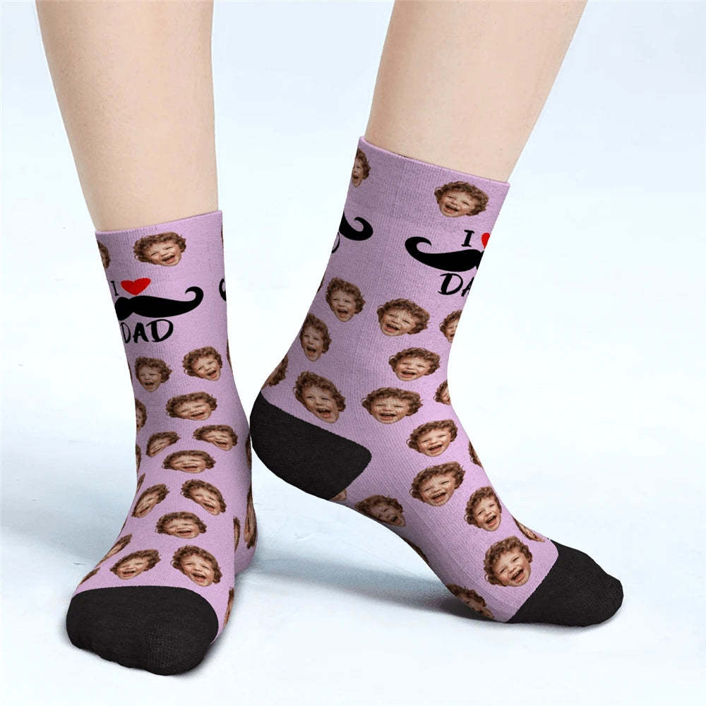 I Love Dad Custom Face Socken Vatertagsgeschenke - DePhotoBoxer