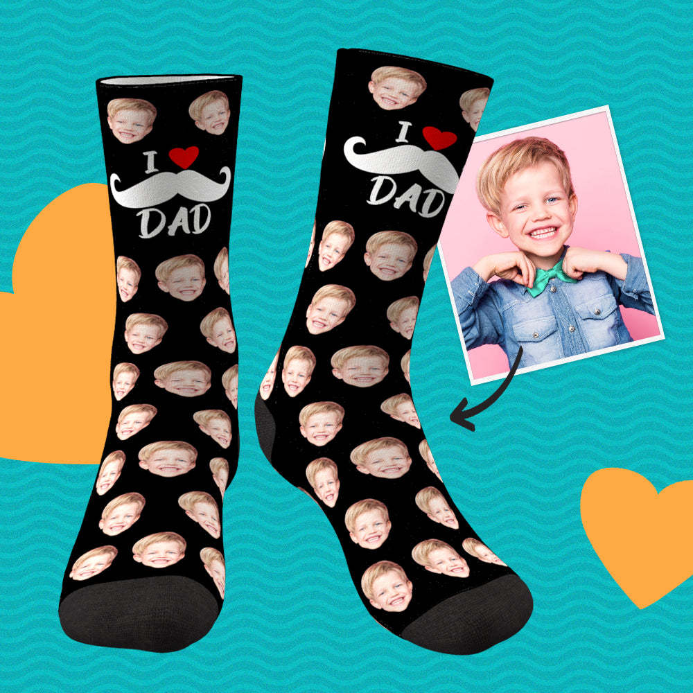 I Love Dad Custom Face Socken Vatertagsgeschenke - DePhotoBoxer