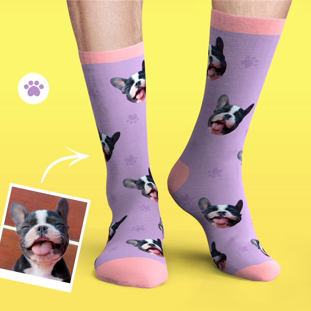 Benutzerdefinierte personalisierte Gesicht Socken Foto Haustier Hund - Knochen und Fußabdruck