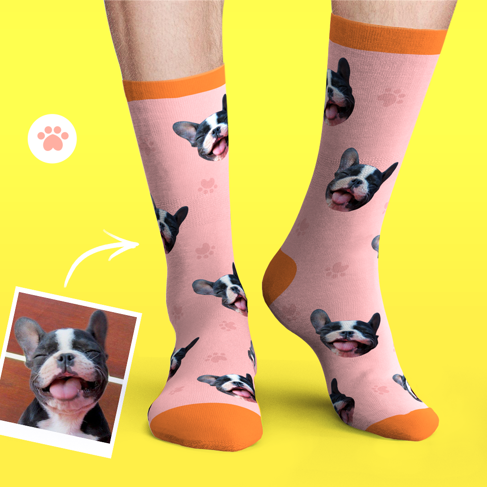 Benutzerdefinierte personalisierte Gesicht Socken Foto Haustier Hund - Knochen und Fußabdruck