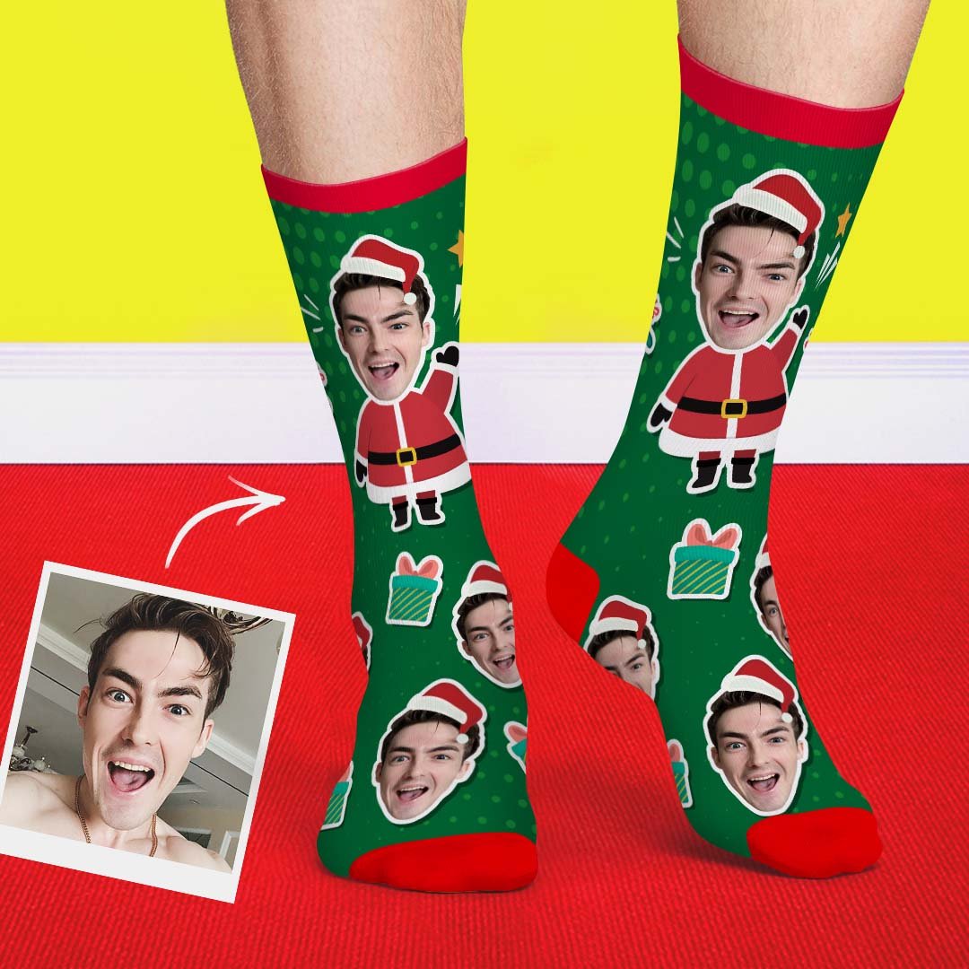 Weihnachtssocken Mit Individuellem Gesicht Auf Dem Körper Des Weihnachtsmanns - DePhotoBoxer
