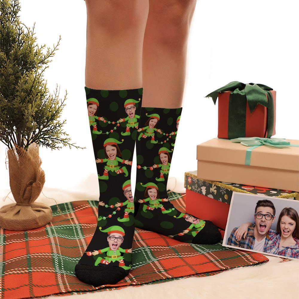 Benutzerdefinierte Foto Lustige Paar Elf Socken Schwarz Bestes Geschenk - DePhotoBoxer