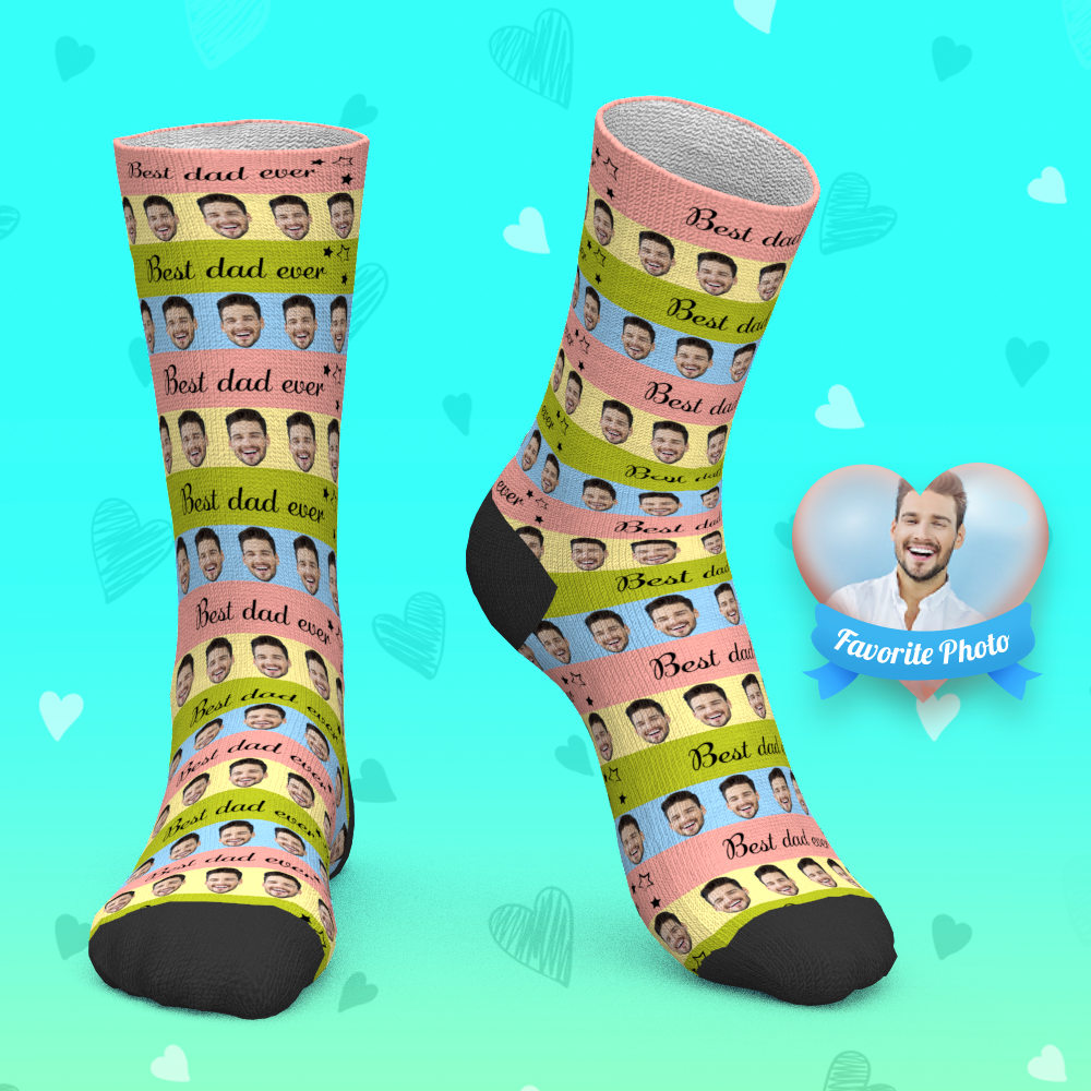Benutzerdefinierte Socken, Personalisierte Fotosocken, Bester Papa Aller Zeiten, Streifenelement - DePhotoBoxer