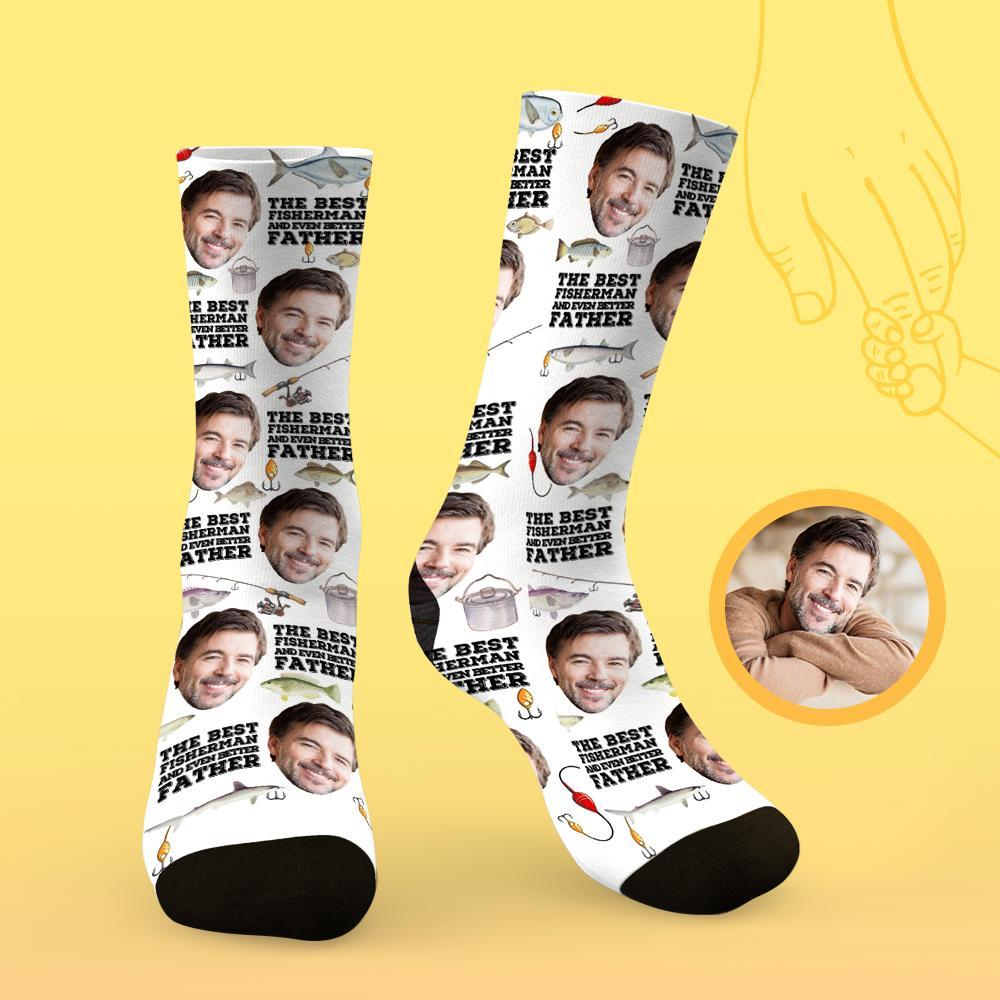 Benutzerdefiniertes Gesicht Auf Socken, Personalisierte Fotosocken. Beste Geschenkidee Für Den Vater – Vater, Der Gerne Fischt - DePhotoBoxer