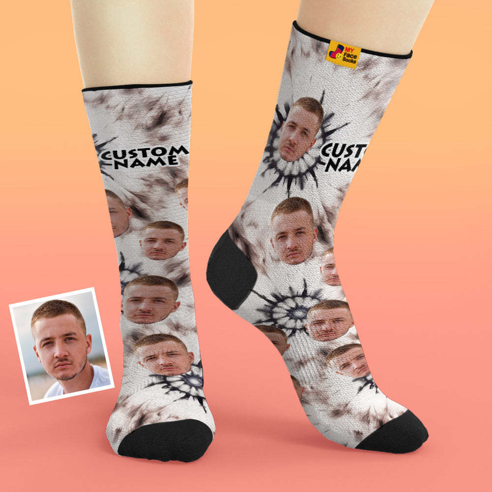 Individuelle, Atmungsaktive Gesichtssocken Im Tie-dye-stil, Personalisierte Weiche Socken, Geschenke, Eisgefärbt - DePhotoBoxer