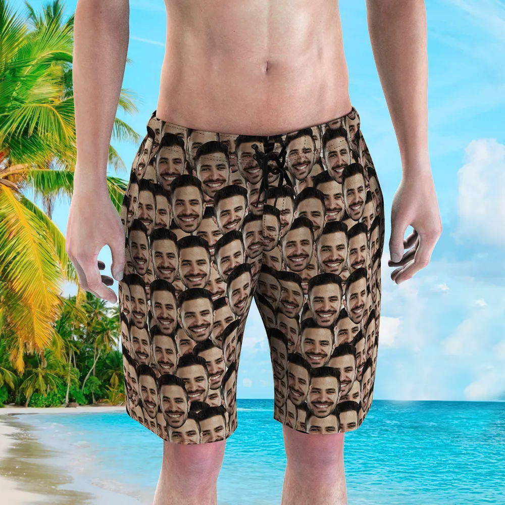 Benutzerdefiniertes Gesichts-hawaii-hemd Und Strand-shorts Personalisiertes Herren-foto-face-mash, Urlaubsparty-geschenk