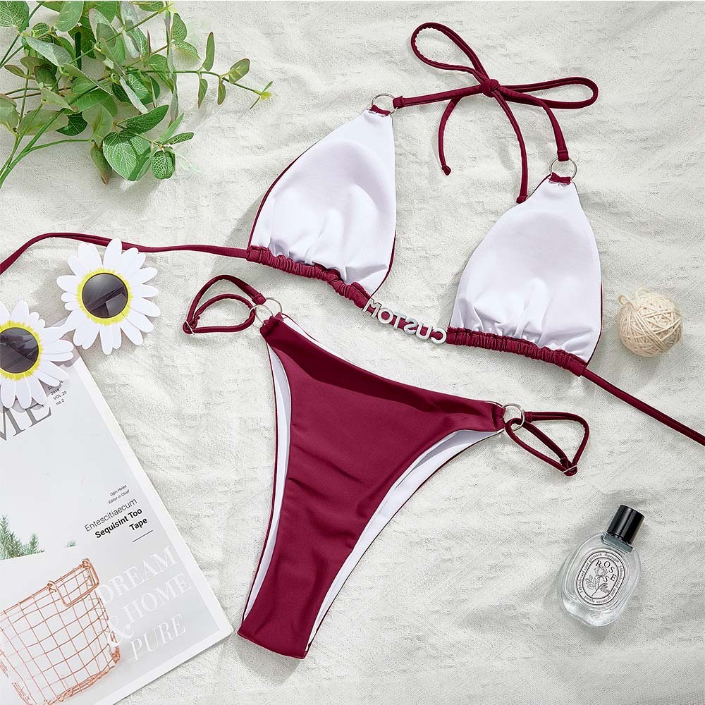 Benutzerdefinierte Name Ring Schnalle Dreieck Bikini Sets Personalisierte Sexy Diy Kristall Buchstaben Bikini - DePhotoBoxer