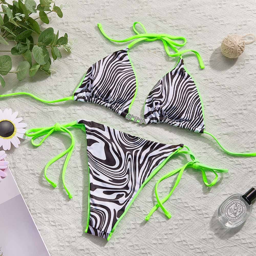 Benutzerdefinierte Name Zebra Dreieck Neckholder Bikini Sets Personalisierte Sexy Diy Kristall Buchstaben Bikini - DePhotoBoxer