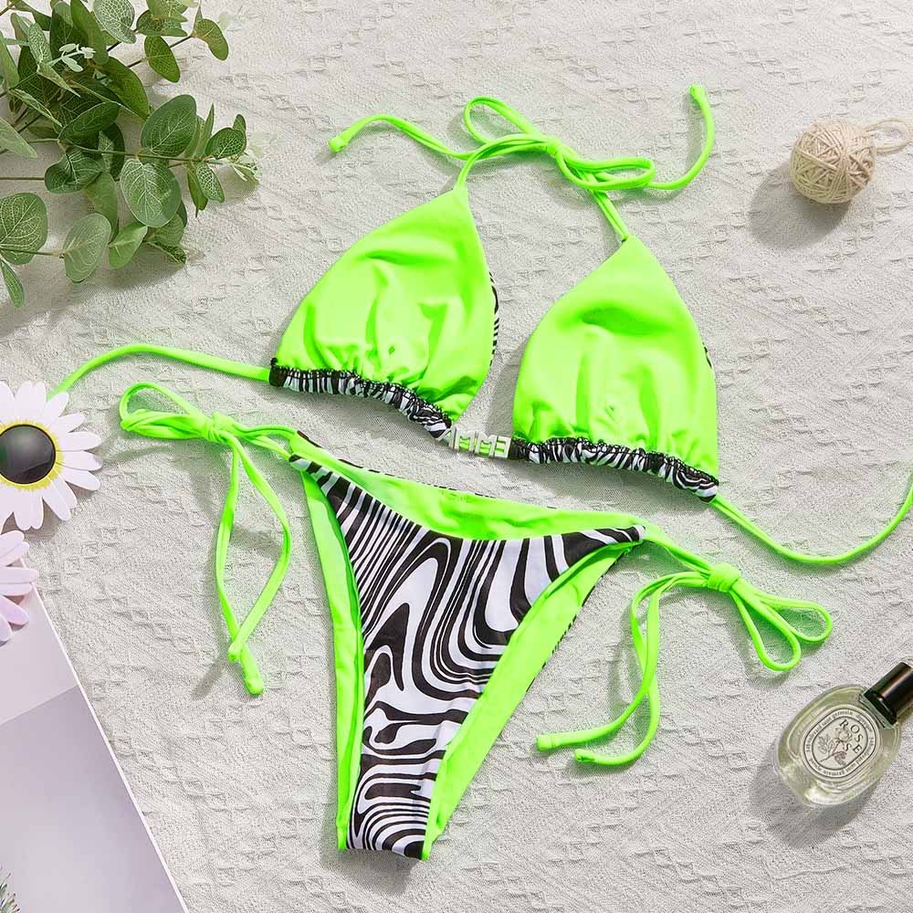 Benutzerdefinierte Name Zebra Dreieck Neckholder Bikini Sets Personalisierte Sexy Diy Kristall Buchstaben Bikini - DePhotoBoxer
