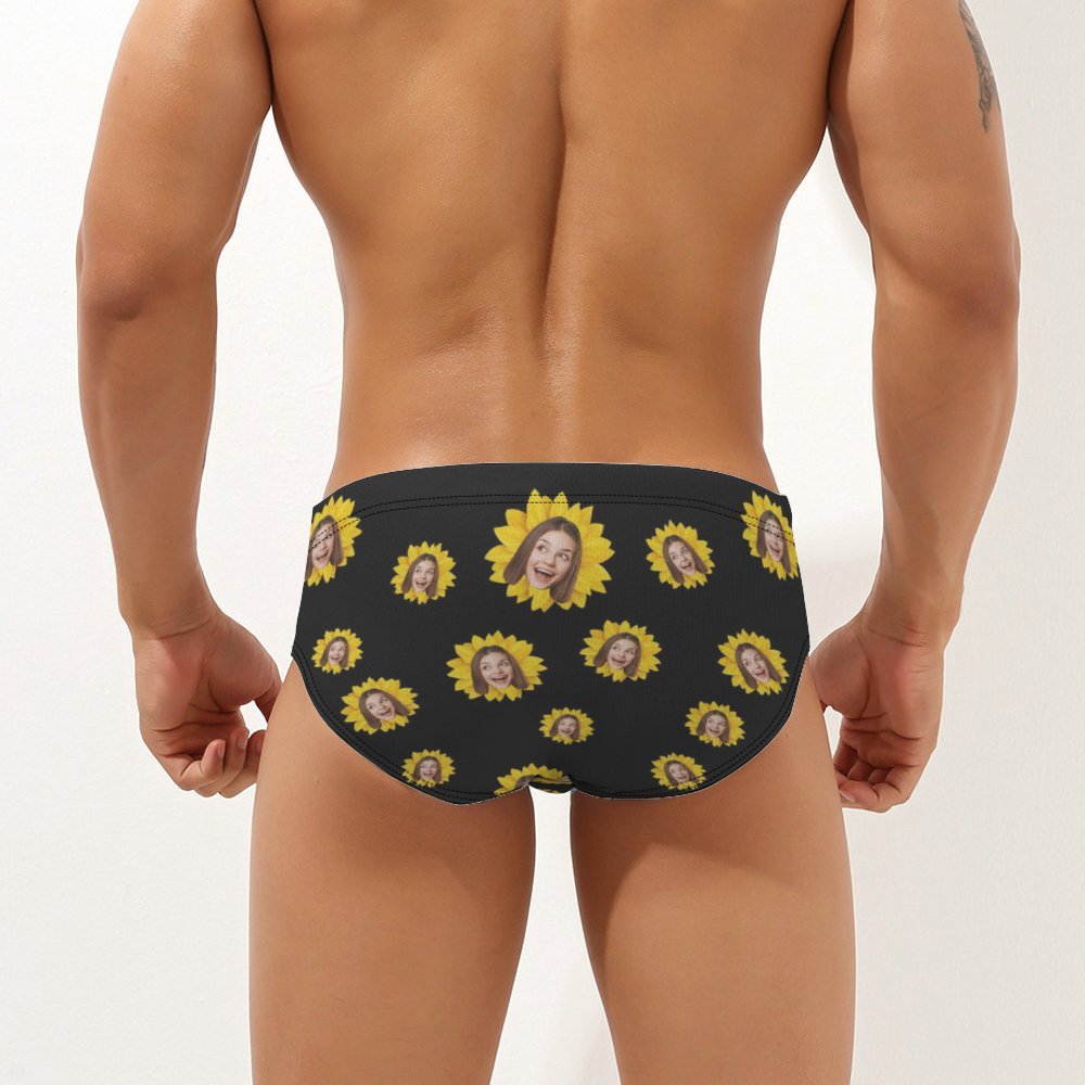 Benutzerdefinierte Gesicht Männer Schwimmen Trunks Personalisierte Sonnenblumen Dreieck Swim Slips