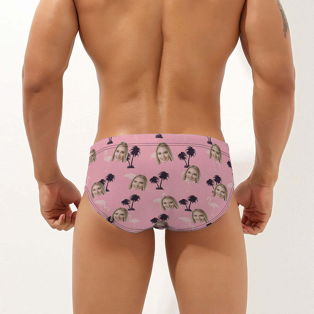 Custom Face Herren-badehose Personalisierte Badehose Mit Kokospalmen- Und Flamingo-print - DePhotoBoxer