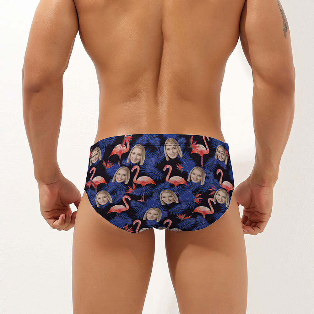 Custom Face Herren-badehose Personalisierte Badehose Mit Zufälligem Flamingo- Und Tropendruck - DePhotoBoxer