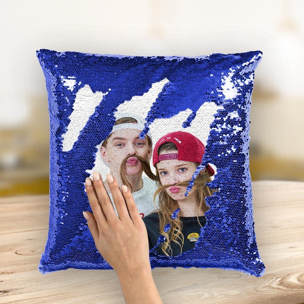 Kissen mit magischen Pailletten - Passen Sie Ihr Foto an - Blau - 40cm*40cm