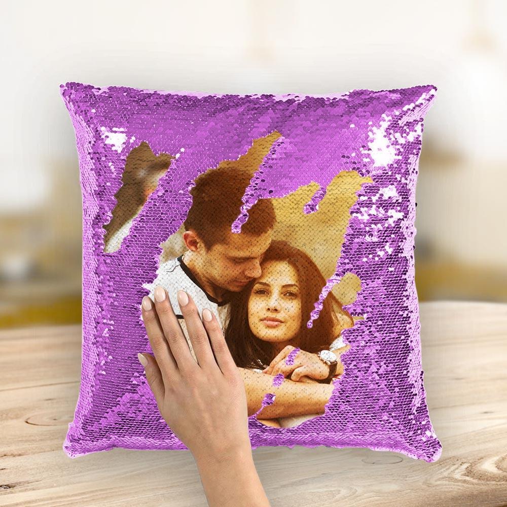 Kissen mit magischen Pailletten - Passen Sie Ihr Foto an - Violett - 40cm*40cm