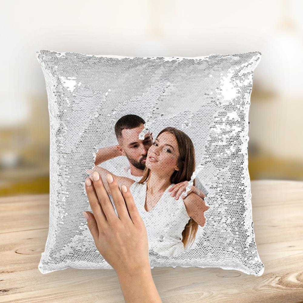 Valentinstag Geschenk Kissen mit magischen Pailletten - Passen Sie Ihr Foto an - Weiß - 40cm*40cm