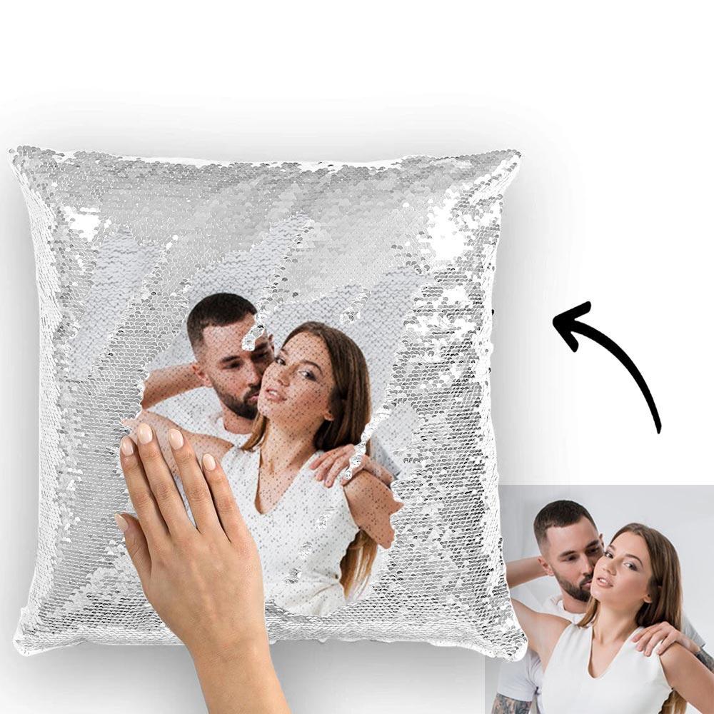 Valentinstag Geschenk Kissen mit magischen Pailletten - Passen Sie Ihr Foto an - Weiß - 40cm*40cm