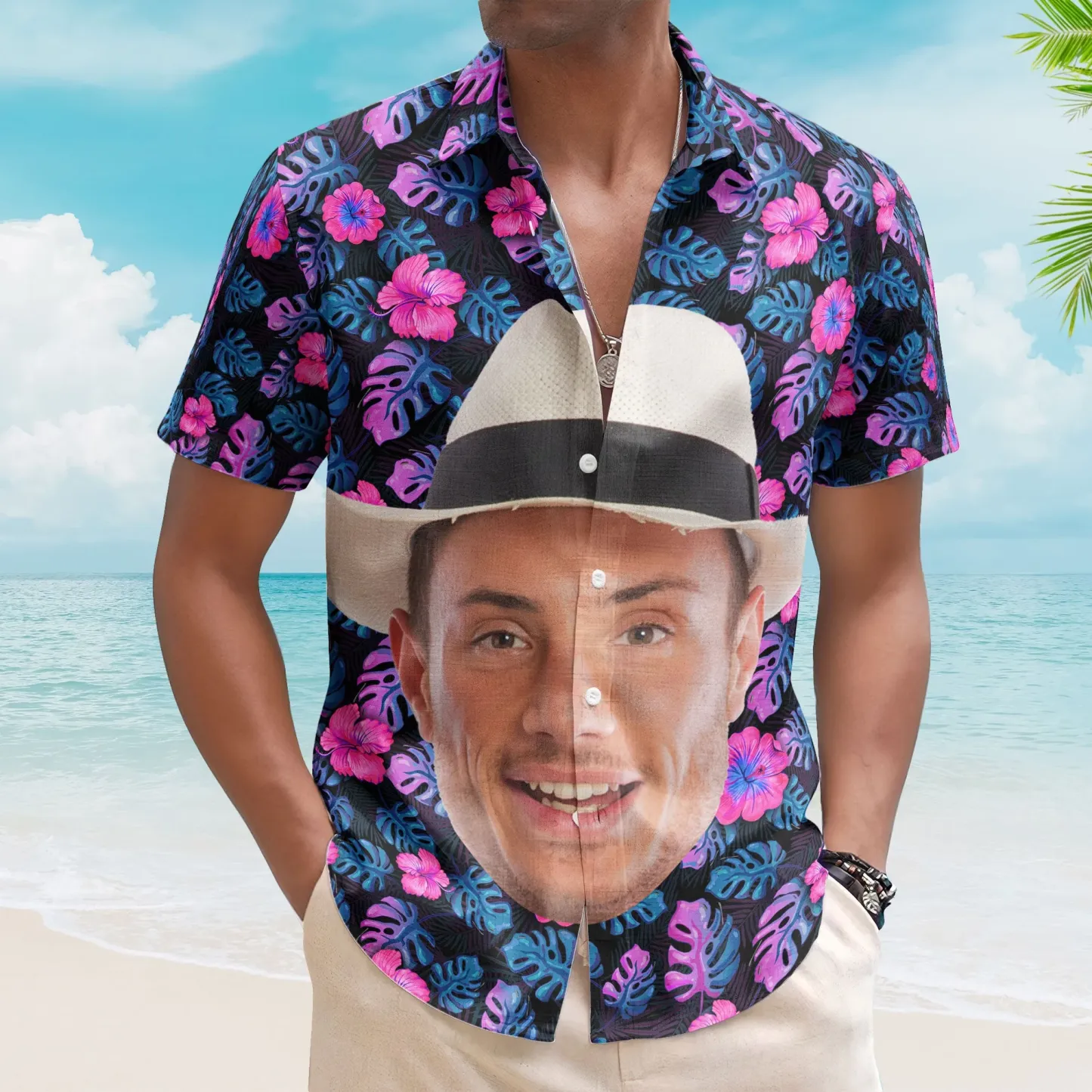 Benutzerdefinierte Big Face Lustiges Foto Tropical Hawaii Für Männer, Frauen Benutzerdefiniertes Foto Hawaii Shirts - DePhotoBoxer